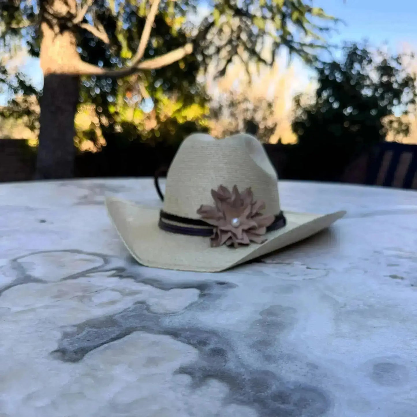 Cowgirl Hat w/ Leather Flower & Natural Freshwater Pearl Hat Band | Emma | Westside Cowgirl