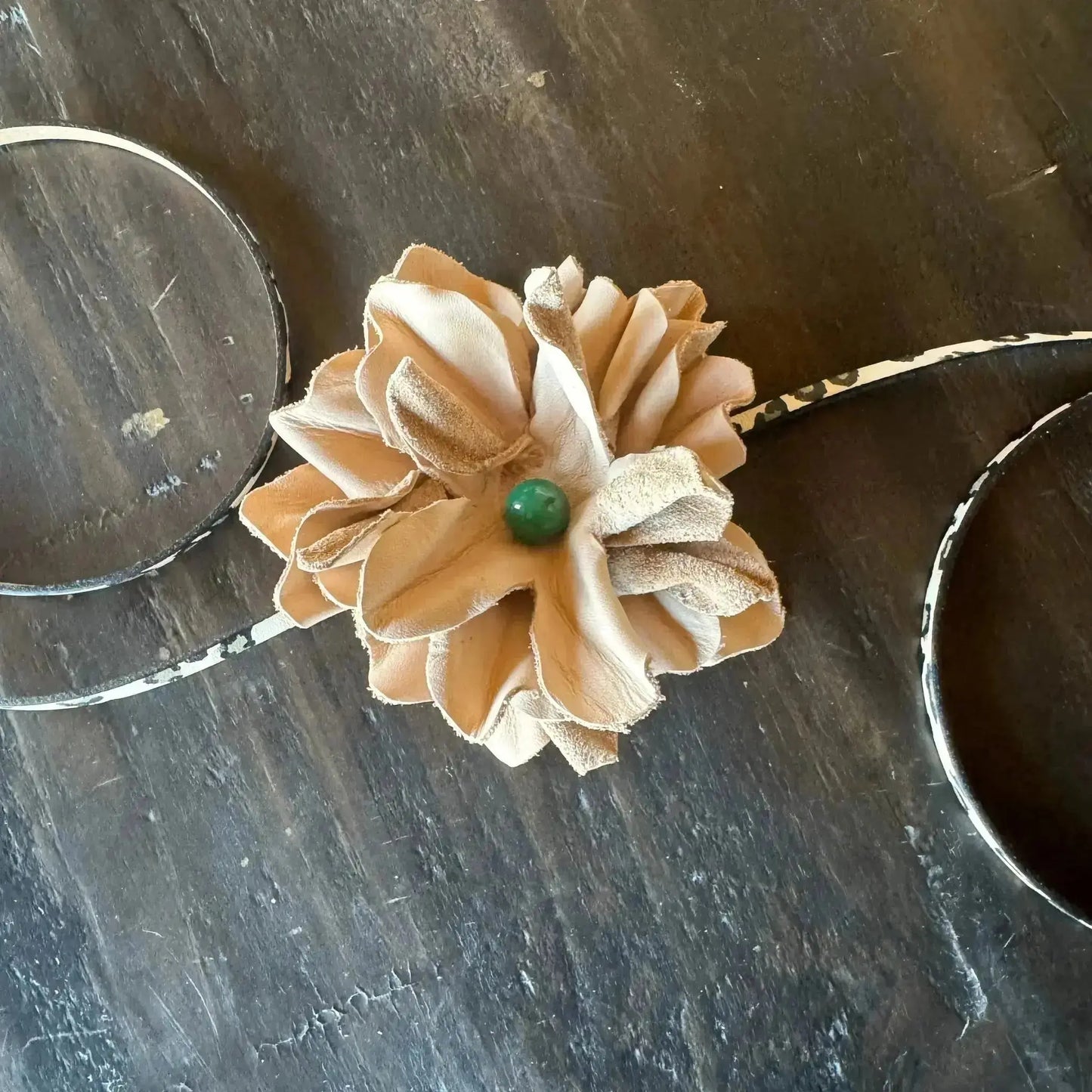 Leather Flower w/ Green Agate Stone Hair Bow + Headband | Cowgirl Hat Band | Victoria | Westside Cowgirl
