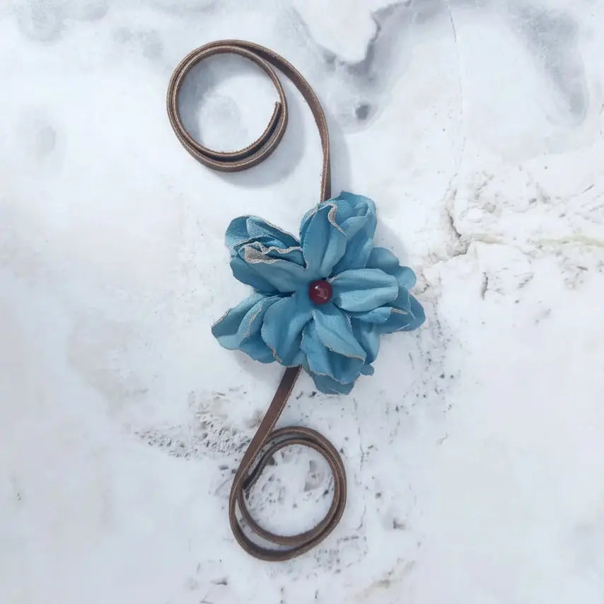 Turquoise Leather Flower Hair Bow + Headband w/ Red Agate Stone | Cowgirl Hat Band | Amber | Westside Cowgirl