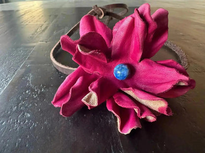 Aurora | Red Leather Flower Hair Bow + Headband w/ Blue Lapis | Cowgirl Hat Band | Westside Cowgirl