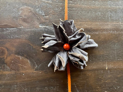 Black Leather Flower w/ Red Jasper Stone Hair Bow + Headband | Cowgirl Hat Band | Lydia | Westside Cowgirl