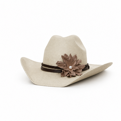 Cowgirl Hat w/ Leather Flower & Natural Freshwater Pearl Hat Band | Emma | Westside Cowgirl