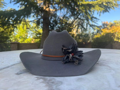 Cowgirl Hat w/ Black Leather Flower & Red Jasper Stone Hat Band | Lydia | Westside Cowgirl