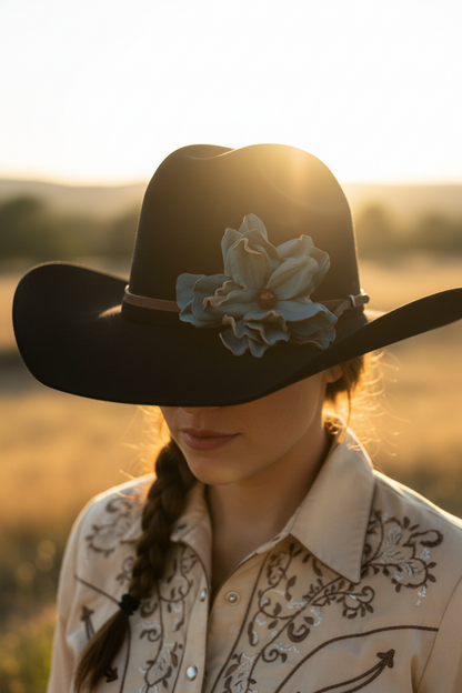 Amber | Turquoise Leather Flower w/ Red Agate Stone | Cowgirl Hat Band