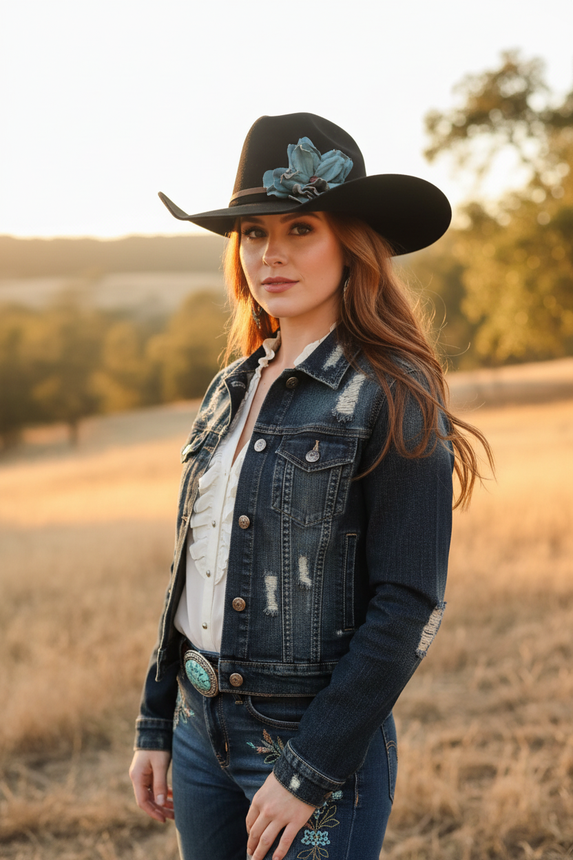 Amber | Turquoise Leather Flower w/ Red Agate Stone | Cowgirl Hat Band