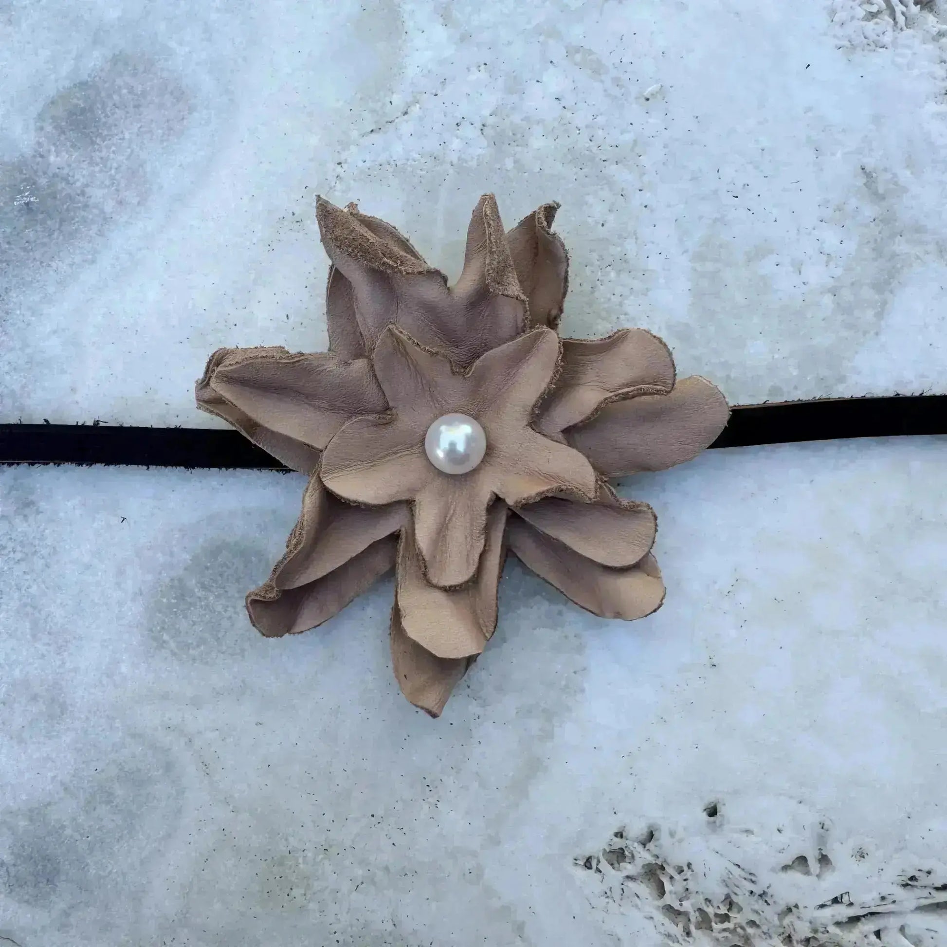 Leather Flower Hair Bow + Headband w/ Natural Freshwater Pearl | Cowgirl Hat Band | Emma | Westside Cowgirl