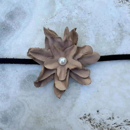 Leather Flower Hair Bow + Headband w/ Natural Freshwater Pearl | Cowgirl Hat Band | Emma | Westside Cowgirl