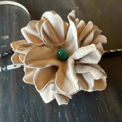 Victoria | Leather Flower w/ Green Agate Stone | Cowgirl Hat Band Westside Cowgirl