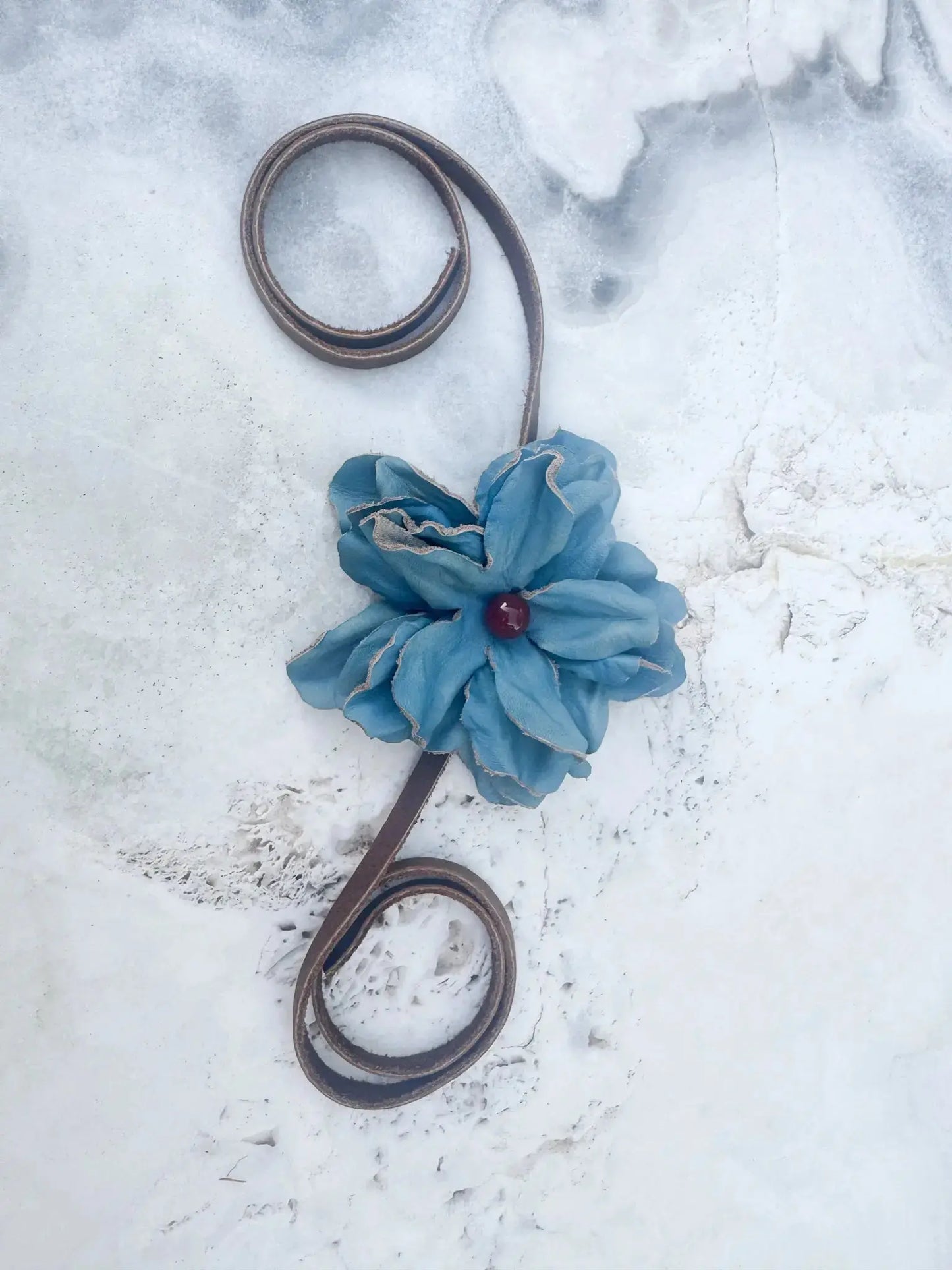 Turquoise Leather Flower Hair Bow + Headband w/ Red Agate Stone | Cowgirl Hat Band | Amber | Westside Cowgirl