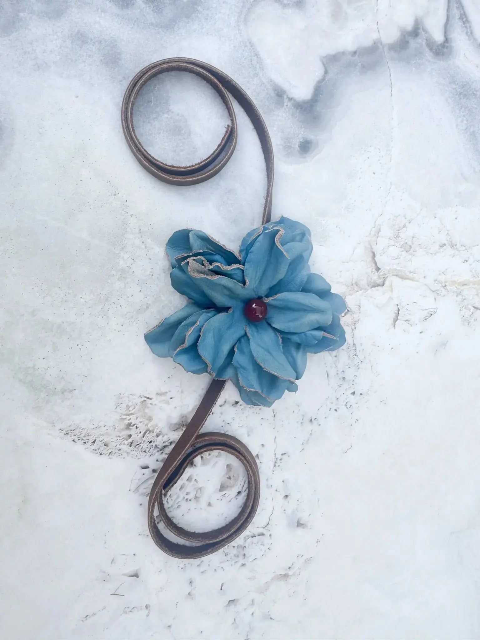 Turquoise Leather Flower Hair Bow + Headband w/ Red Agate Stone | Cowgirl Hat Band | Amber | Westside Cowgirl