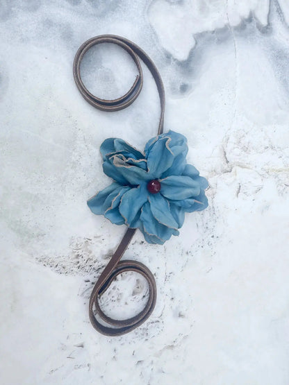 Turquoise Leather Flower Hair Bow + Headband w/ Red Agate Stone | Cowgirl Hat Band | Amber | Westside Cowgirl