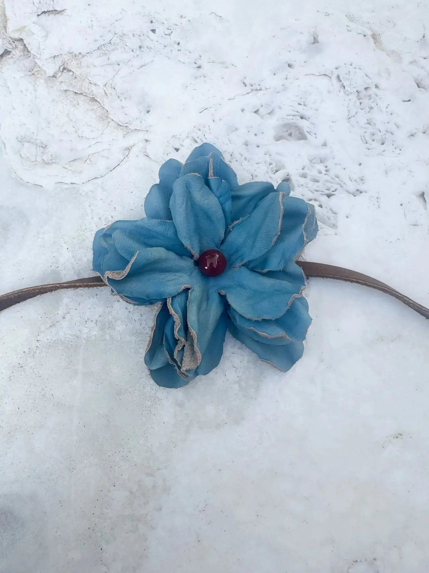 Turquoise Leather Flower Hair Bow + Headband w/ Red Agate Stone | Cowgirl Hat Band | Amber | Westside Cowgirl