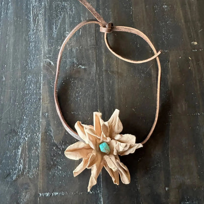 Ava | Leather Flower w/ Kingman Turquoise | Hair Bow + Headband - Westside Cowgirl